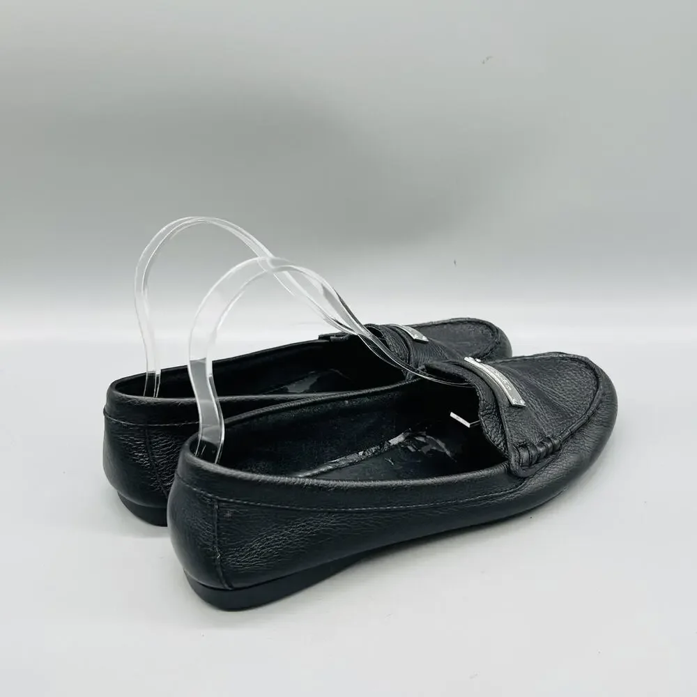 Coach Shoes Womens 8.5 Black Leather Fredrica Driving Loafer Flats Slip On Logo
